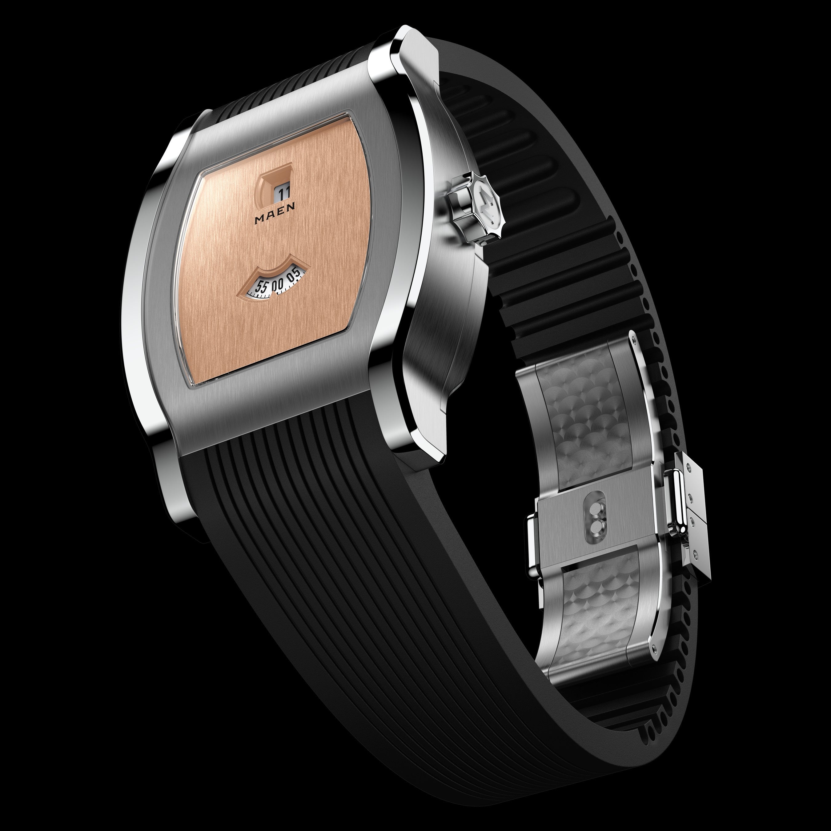 Grand Tonneau Jump Hour M8.1.4 – Copper dial, three-quarter view