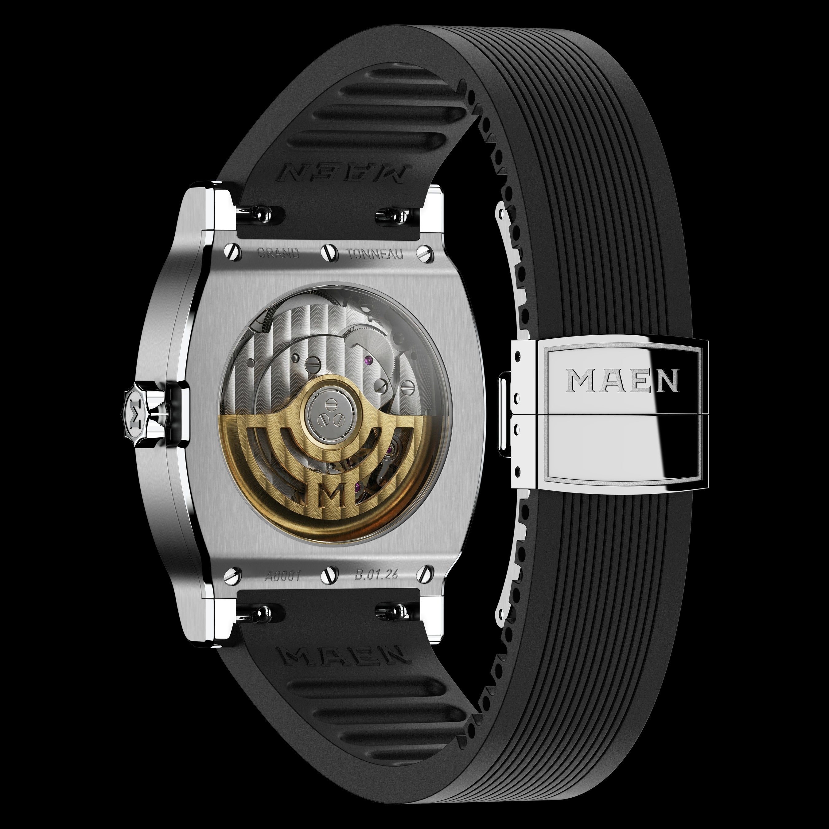 Grand Tonneau Jump Hour – display caseback with decorated movement and custom rotor