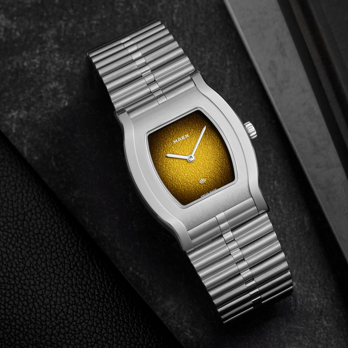 Grand Tonneau Ultra-Thin MNL.08 Yellow Fumé on the bamboo bracelet