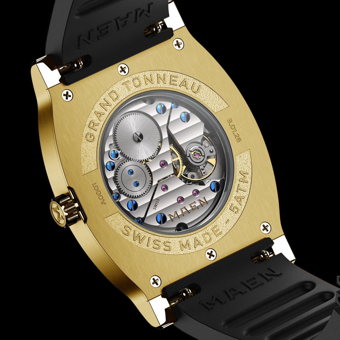 Grand Tonneau Ultra-Thin gold-plated caseback with the La Joux-Perret D101 movement